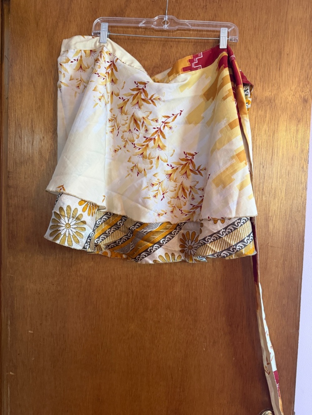 Darn Good Yarn Sari Skirt inYellow, Orange and Cream Floral and Geometric Print